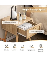 Gymax 2 Pcs Nightstand Bedside Sofa Table with Rattan Drawer for Bedroom & Living Room
