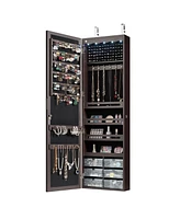 Sugift Door Hanging Mirror Jewelry Armoire with Full Length Mirror and 6 Drawers