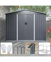 8x6 Ft Outdoor Tool Storage Shed with Metal Foundation & Lockable Doors, All Weather Metal Sheds for Garden, Patio, Backyard, Lawn, Gray