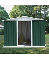 8x6 Feet Outdoor Storage Garden Shed Apex Roof Green With Aluminum alloy frame and sliding door