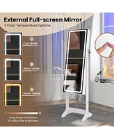 Sugift Lockable Jewelry Armoire Standing Cabinet with Lighted Full-Length Mirror