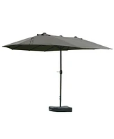 Streamdale Furniture Patio Umbrella 15' Steel Rectangular Outdoor Double Sided Market with base, Sun Protection & Easy Crank for Deck Pool Patio, Dark