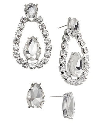 I.n.c. International Concepts Silver-Tone 2-Pc. Set Pear-Shape Crystal Stud & Orbital Drop Earrings, Created for Macy's