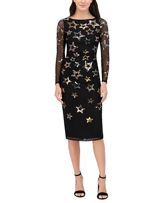 Vince Camuto Women's Sequined Stars Mesh Bodycon Dress