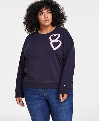 Tommy Hilfiger Plus Chenille Heart Sweatshirt, Exclusively at Macy's