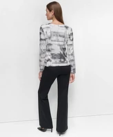 Dkny Women's Printed Knit Sequin Long-Sleeve Top