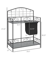 Simplie Fun Folding Potting Bench Table, Metal Garden Workstation, Work Bench with Large Build