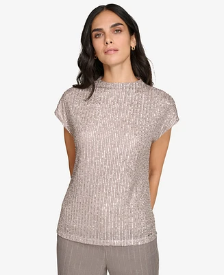 Calvin Klein Petite Mock-Neck Short-Sleeve Top