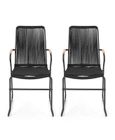 Modern Rope Weave Outdoor Chairs With Iron Frames