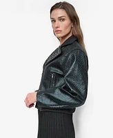 Dkny Women's Foiled Tweed Moto Jacket
