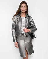 Dkny Women's Metallic Faux-Leather Moto Jacket