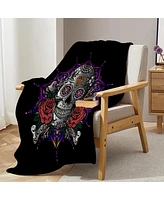 Slickblue 3D Rose Skull Flannel Throw Blanket Fluffy Mandala Design 50"x60"