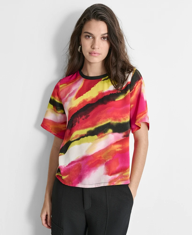 Dkny Women's Printed Drapey Short-Sleeve Blouse