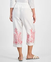 Charter Club Petite 100% Linen Embroidery Crop Pants, Exclusively at Macy's