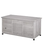 Simplie Fun 75 Gallon Wooden Deck Box, Outdoor Storage Container with Aerating Gap & Weather-Fighting Finish, Grey