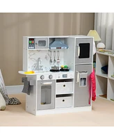 Play Kitchen Set for Kids, Kids Kitchen Playset with Lights Sounds, Apron and Chef Hat, Ice Maker, Microwave, Towel Rack, Utensils, Range Hood, Fun wi