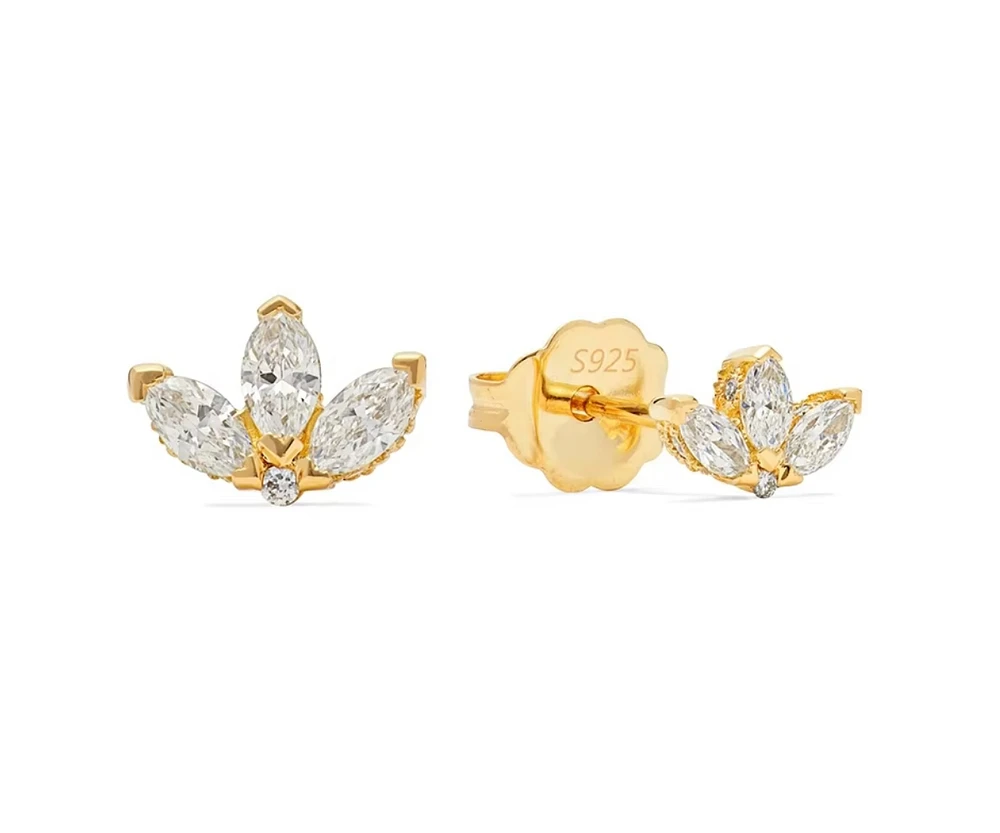 Hollywood Sensation 18K Gold Plated Sterling Silver Golden Blossom Studs with Cubic Zirconia