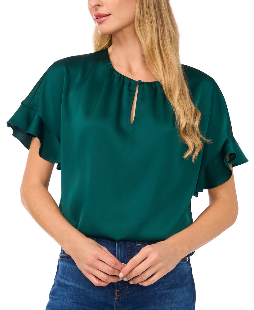 CeCe Women's Short-Sleeve Flutter Blouse