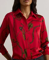 Lauren Ralph Petite Belting-Print Charmeuse Shirt