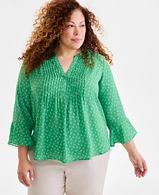 Style & Co Plus Printed Pintuck Blouse, Exclusively at Macy's