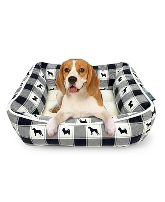 Paw & Decor Paws and All Over Plaid Dogs Cuddler Pet Bed, Stellar Design Printed Dog Beds, Durable Ultra-Plush Material