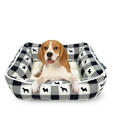 Paw & Decor Paws and All Over Plaid Dogs Cuddler Pet Bed, Stellar Design Printed Dog Beds, Durable Ultra-Plush Material