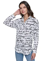 Karl Lagerfeld Paris Petite Printed Long-Sleeve Shirt