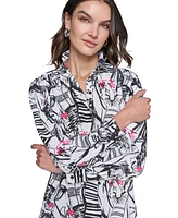 Karl Lagerfeld Paris Petite Printed Long-Sleeve Shirt