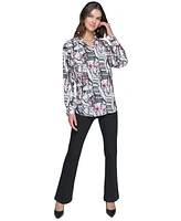 Karl Lagerfeld Paris Petite Printed Long-Sleeve Shirt