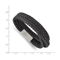 Chisel Stainless Steel Brushed Black Leather Wrap Bracelet