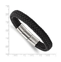 Chisel Stainless Steel Black Braided Leather Bracelet with Extension