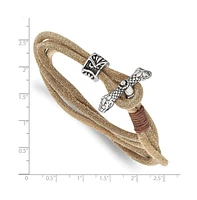 Chisel Stainless Steel Snake Heads Tan Leather Wrap Bracelet