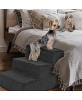 Home Base Dog Steps, 3-Step Pet Stairs for Dogs and Cats, Ramp High Bed Couch, Non Slip, Density Foam Sherpa Top