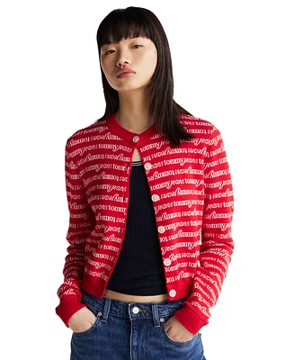 Tommy Jeans Women's Cropped Logo-Knit Crewneck Cardigan