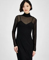 Rachel Roy Women's Lydie Dotted-Mesh Mock-Neck Dress