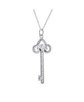 Bling Jewelry Pave Cubic Zirconia Cz Fleur De Lis Key Shape Pendant Necklace For Women .925 Sterling Silver