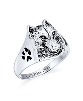 Bling Jewelry Hunter Animal Paw Print Wolf Signet Ring Oxidized .925 Sterling Silver