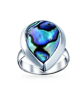 Bling Jewelry Large Teardrop Bezel Rainbow Shell Abalone Ring .925 Sterling Silver