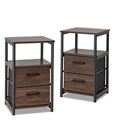 Gymax 2PCS Nightstand Bedside End Table with 2 Fabric Drawers & Storage Shelf