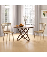 Gymax 4 Pcs Dining Chair Windsor High Spindle Back Wood Kitchen Chairs w/ Rubber Wood Frame Natural