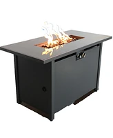 Mondawe 42 White Smoked Glass Metal Rectangle Fire Pit