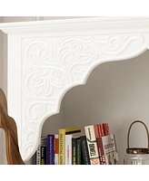 Famapy White Wooden 3-Shelf Standard Bookcase with Acrylic Door, Drawer