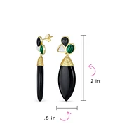 Bling Jewelry Fashion Multi Color Cluster Accent Wire Wrap Large Pointed Pear Shape Natural Green White Black Onyx Teardrop Drop Earrings Yellow Gold