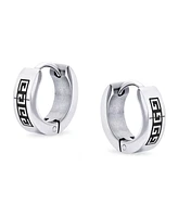 Bling Jewelry Greek Key Hoop Earrings Laser Etched Black Ip Plated Stainless Steel