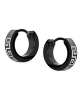 Bling Jewelry Greek Key Hoop Earrings Laser Etched Black Ip Plated Stainless Steel