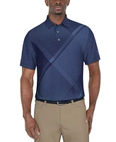 Pga Tour Men's Short Sleeve Heathered Argyle Performance Polo Shirt