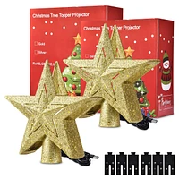 Yescom 2 Pack Christmas Tree Topper Star,3D Snowflake Rotating Projector,Led Lights,Golden Star Xmas Party Holiday Decorations