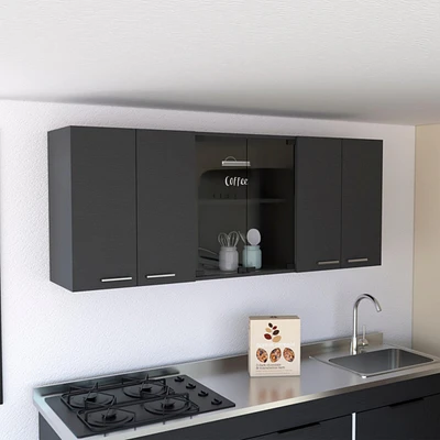 Depot E-shop Oceana 150 Wall Double Door Cabinet With Glass, Four Interior Shelves, Glass