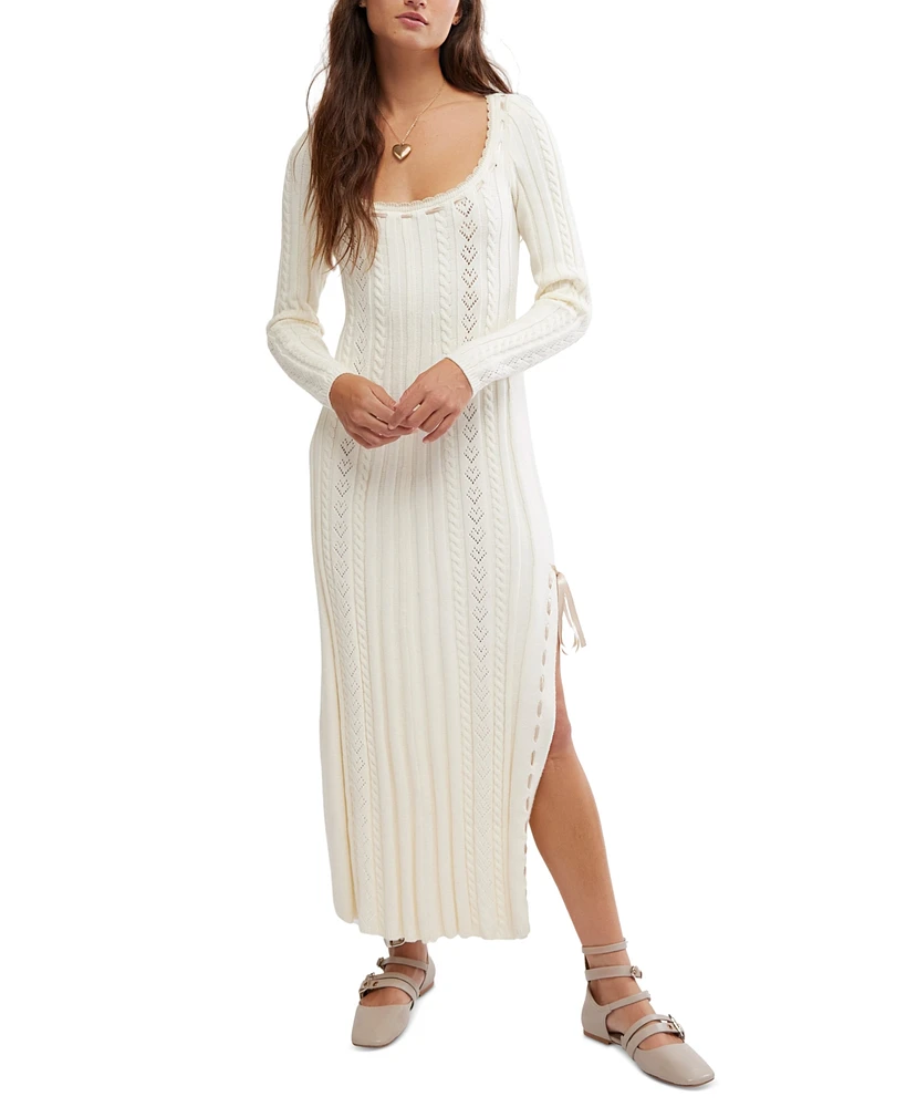 Free People Women's Heart Of Gold Long-Sleeve Knit Midi Dress