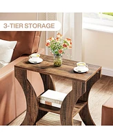 Tribesigns 24" Farmhouse End Table Set of 2, 3-Tier Side Table with Storage Shelves, Industrial Wood Accent Table, Nightstand Bedside Table for Living